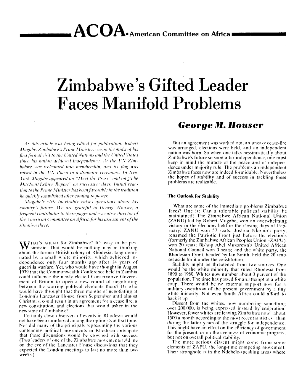 Zimbabwe's Gifted Leader Faces Manifold Problems