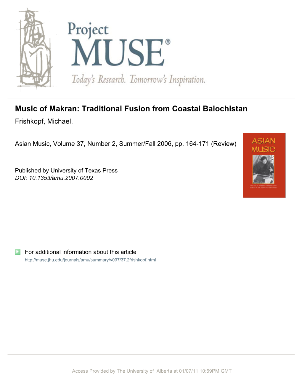 Music of Makran: Traditional Fusion from Coastal Balochistan Frishkopf, Michael