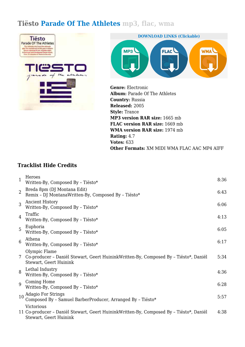 Tiësto Parade of the Athletes Mp3, Flac, Wma