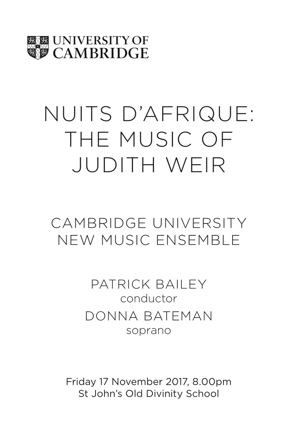 Nuits D'afrique: the Music of Judith Weir