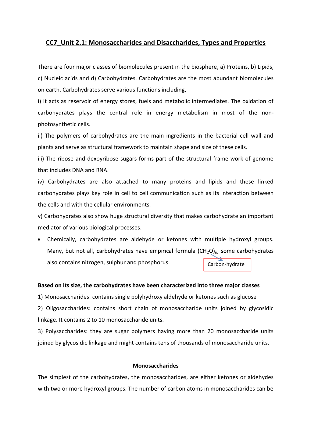 Monosaccharides and Disaccharides, Types and Properties