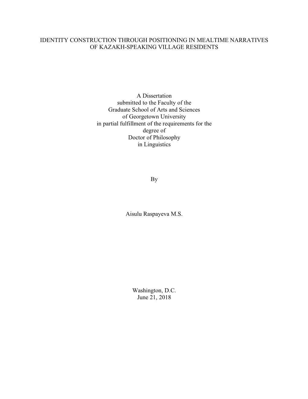 Identity Construction Through Positioning in Mealtime Narratives of Kazakh-Speaking Village Residents