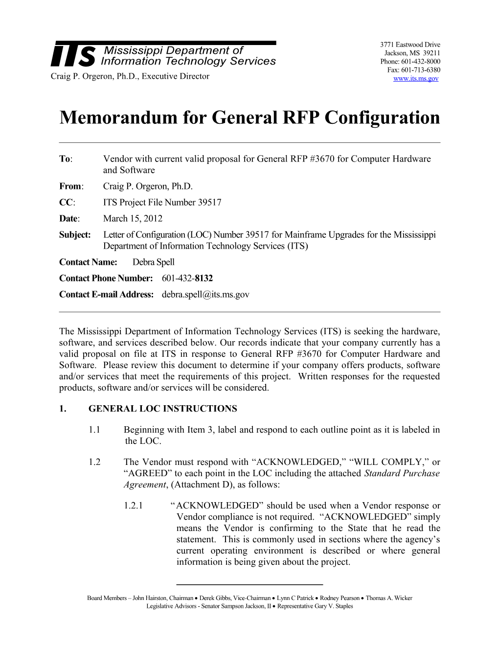 Memorandum for General RFP Configuration s26