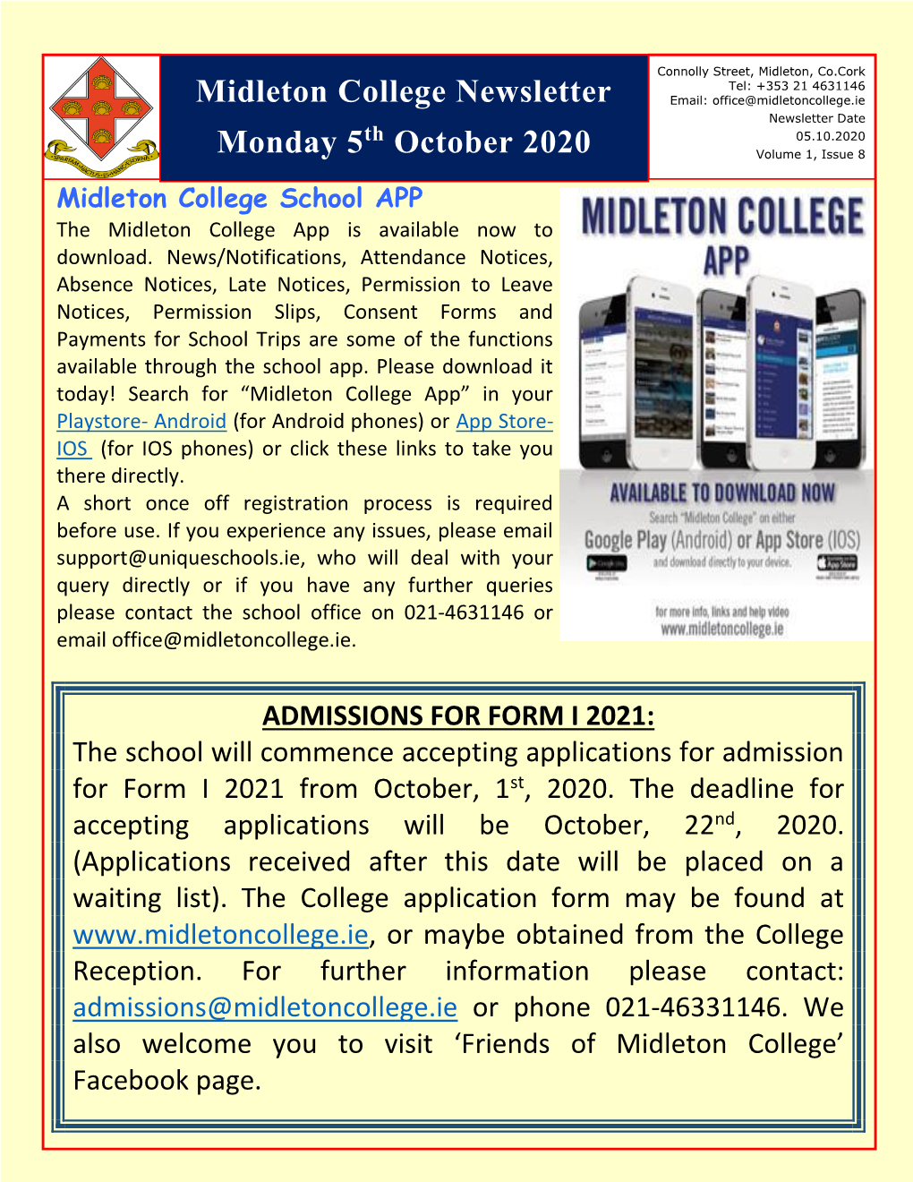 Midleton College Newsletter Monday 5 October 2020