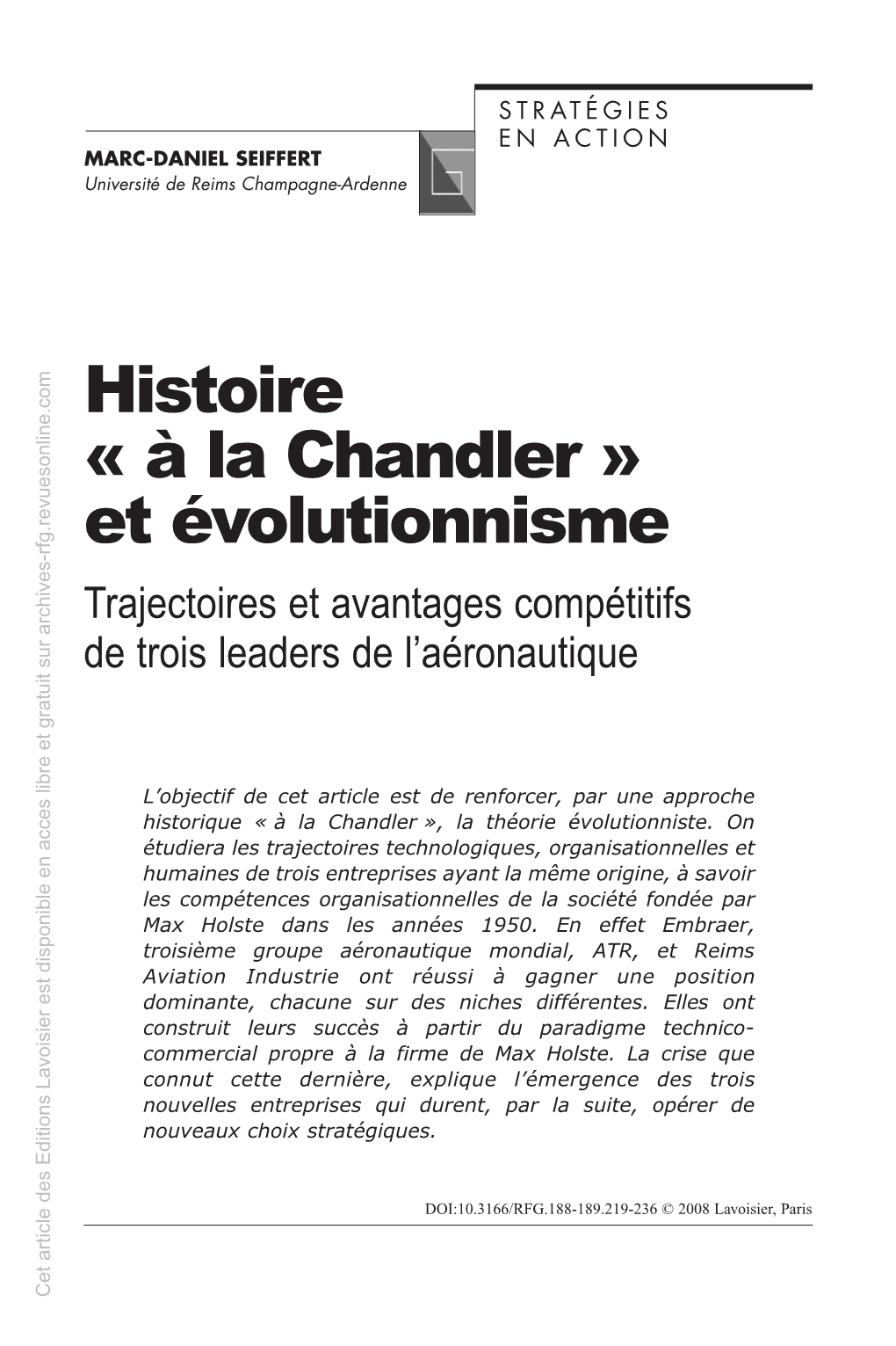 Et Évolutionnisme Trajectoires Et Avantages Compétitifs De Trois Leaders De L’Aéronautique