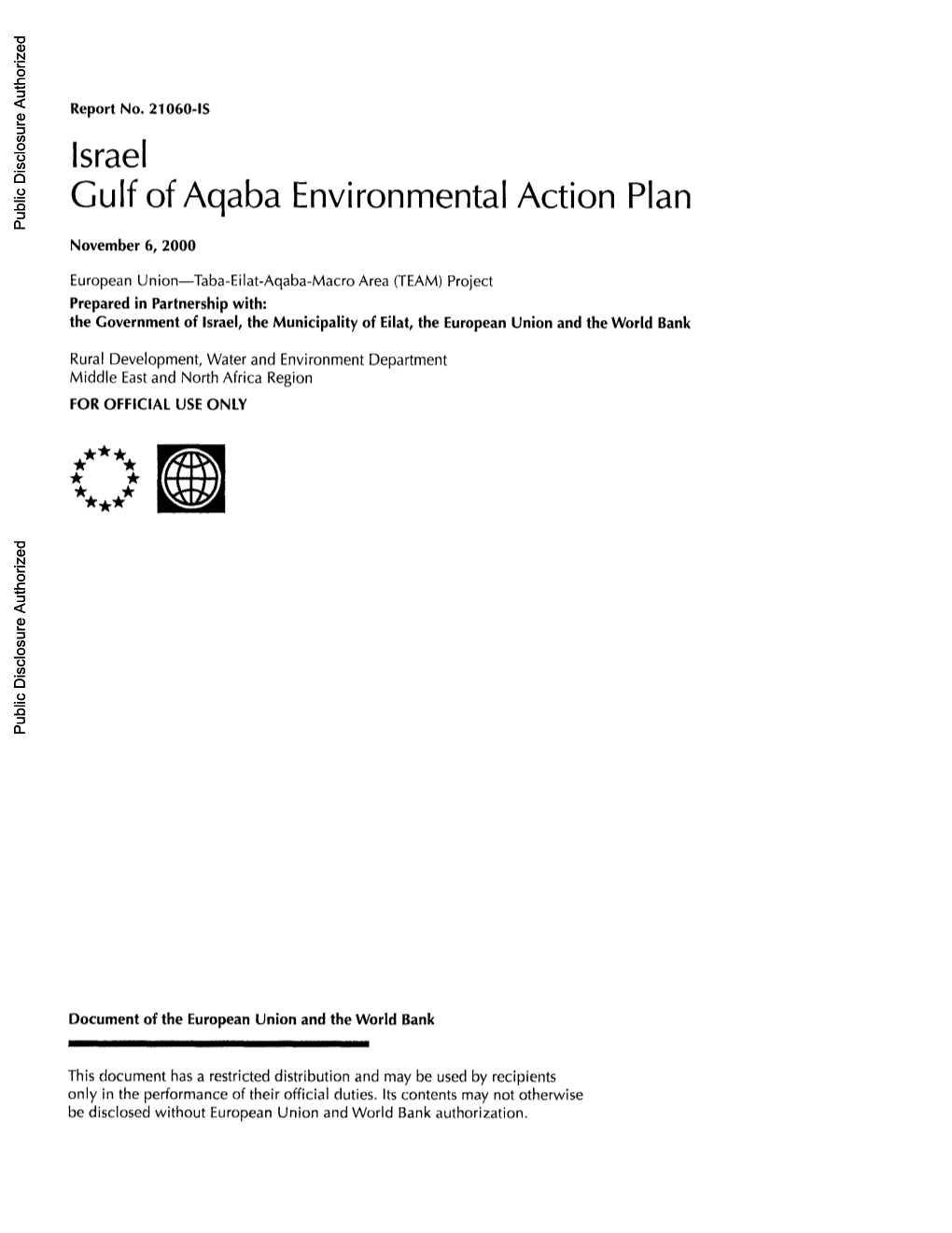 Israel Gulf of Aqabaenvironmental Action Plan Public Disclosure Authorized November6, 2000