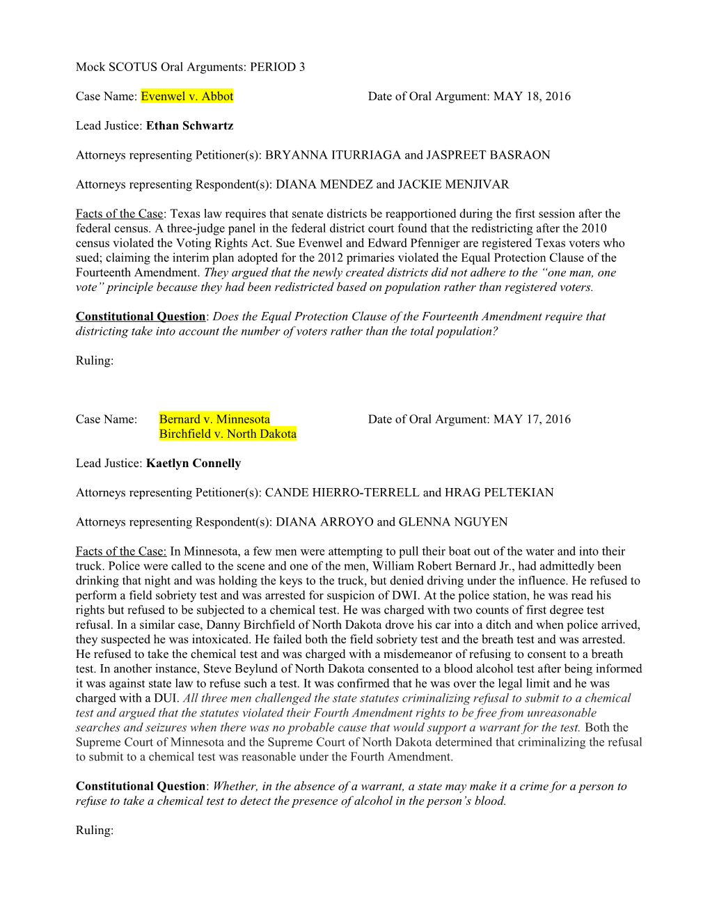 Mock SCOTUS Oral Arguments: PERIOD 3