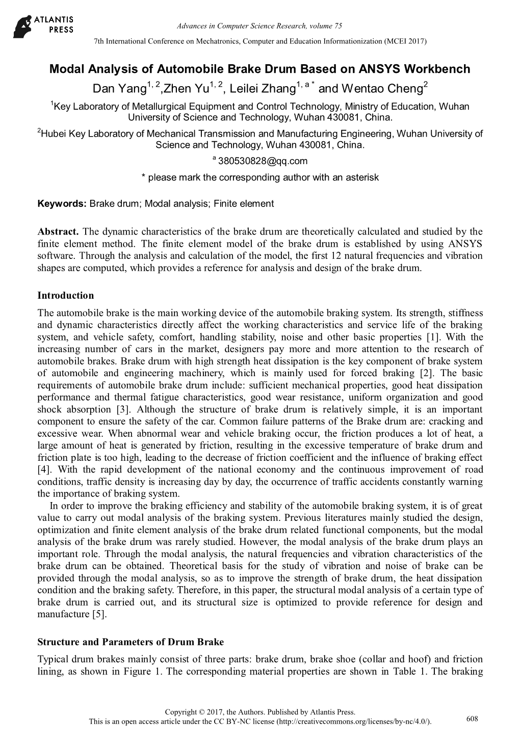 Modal Analysis of Automobile Brake Drum Based on ANSYS Workbench