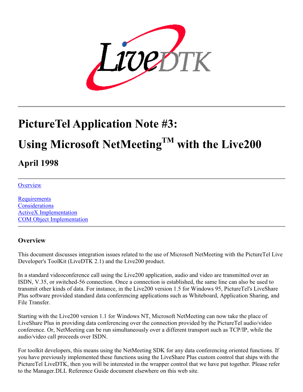 Picturetel Live DTK: Using Microsoft Netmeeting with the Live