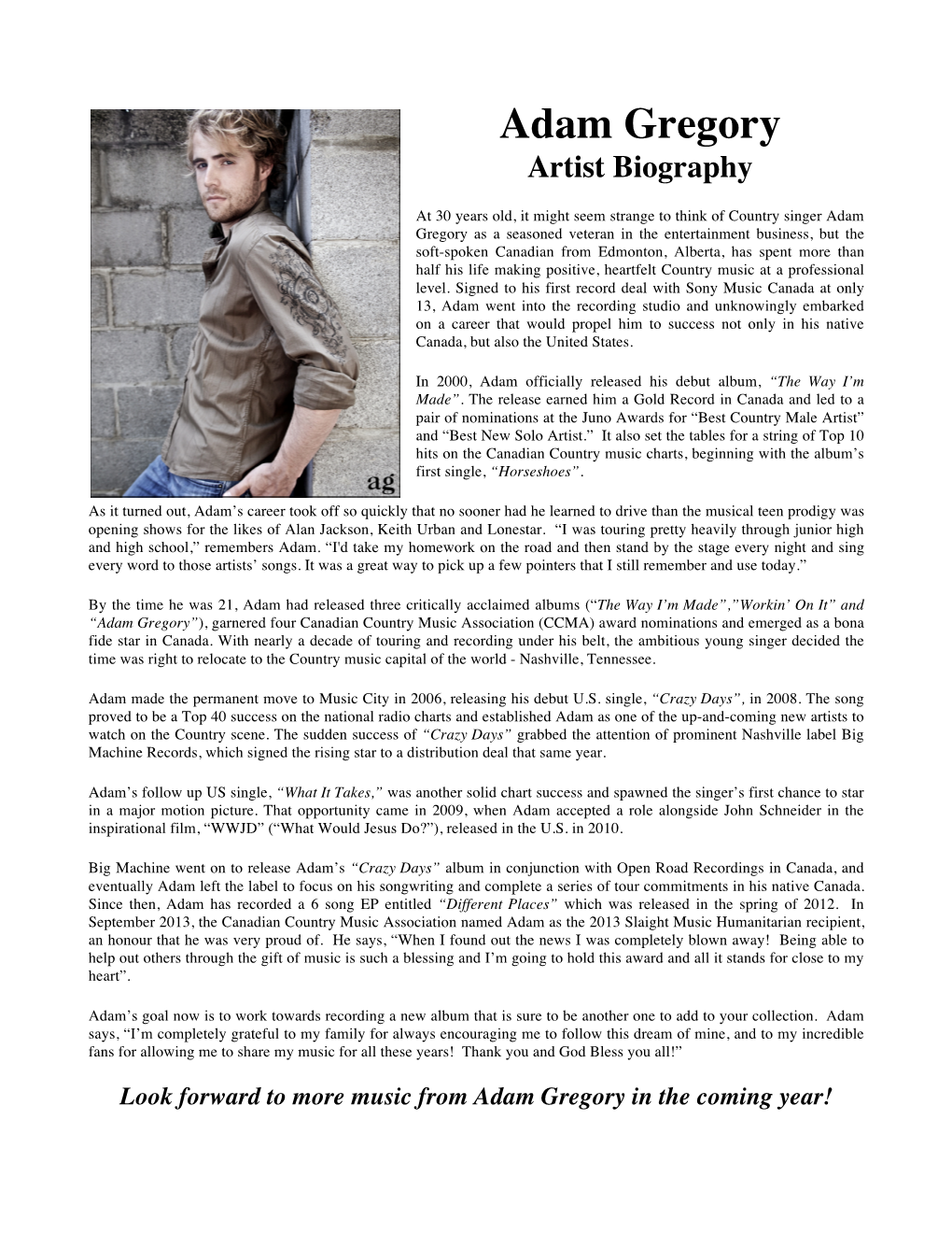 Adam Gregory Artist Biography