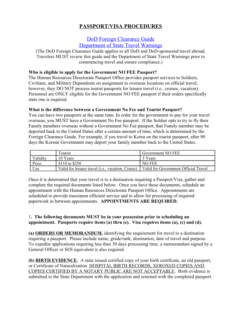 Passport/Visa Procedures