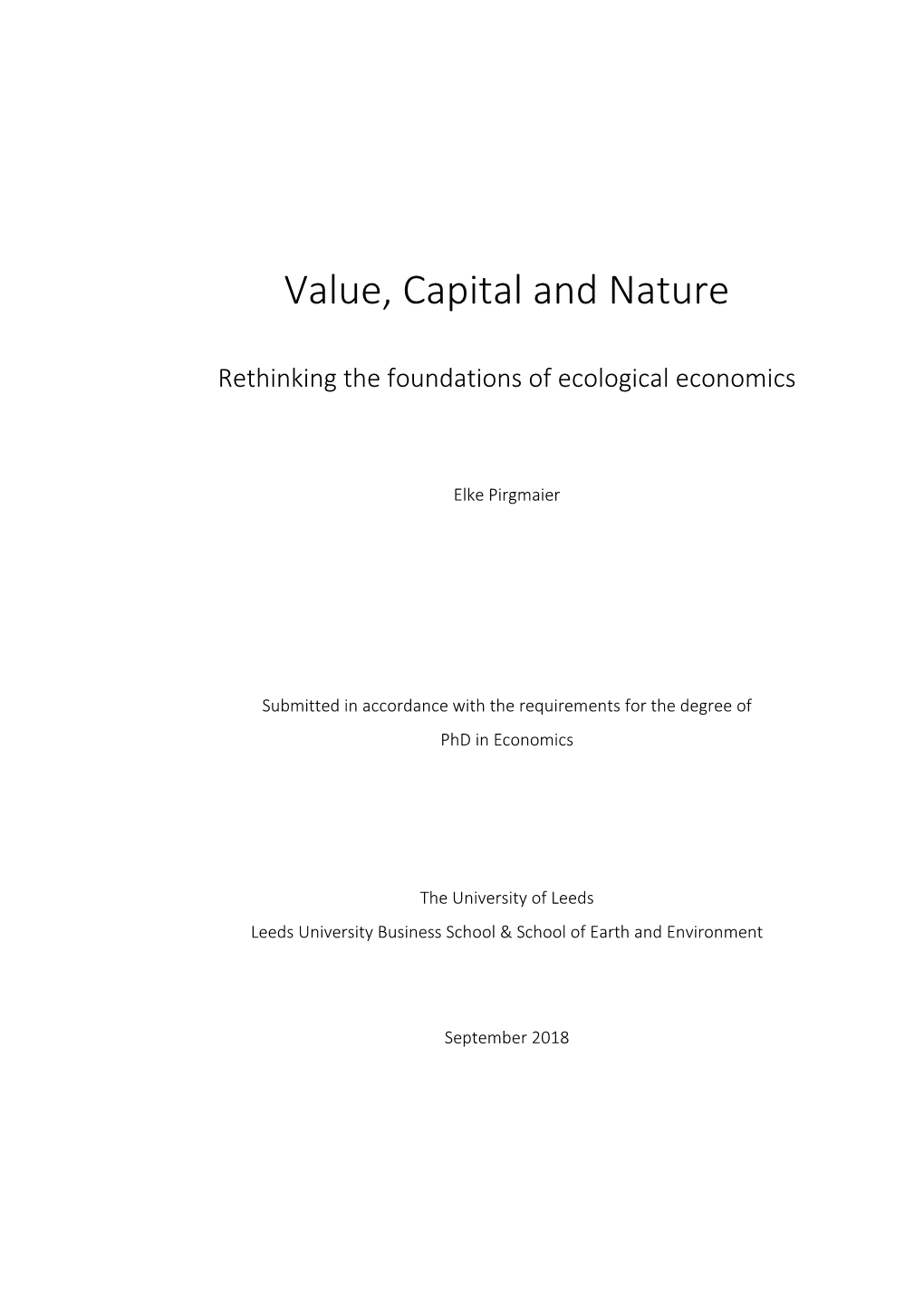 Value, Capital and Nature