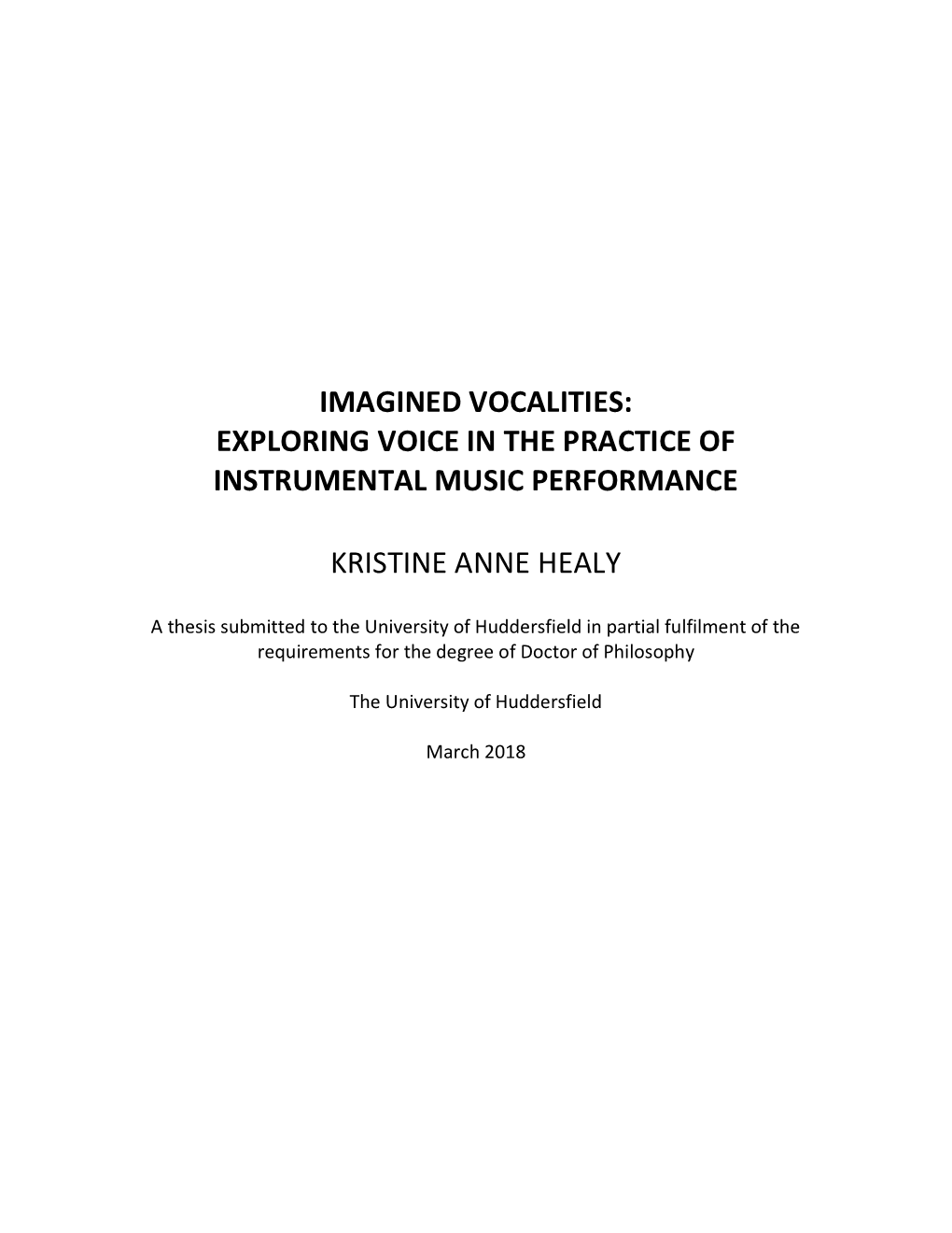 Imagined Vocalities: Exploring Voice in the Practice of Instrumental Music Performance