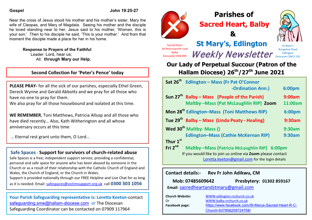 Weekly Newsletter Doncaster DN12 1DL All: Through Mary Our Help