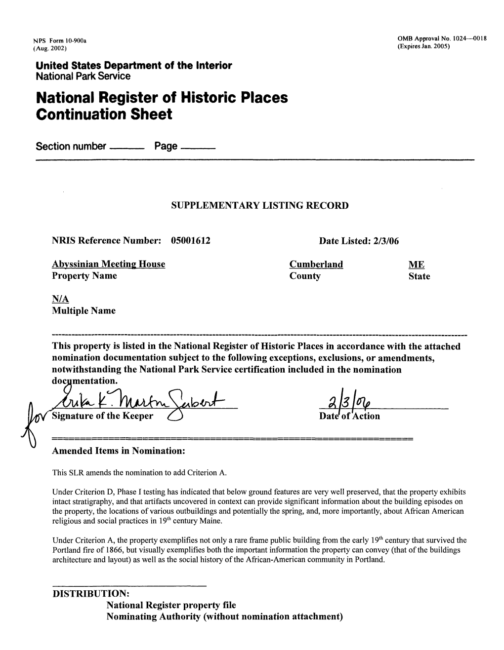 National Register of Historic Places Continuation Sheet