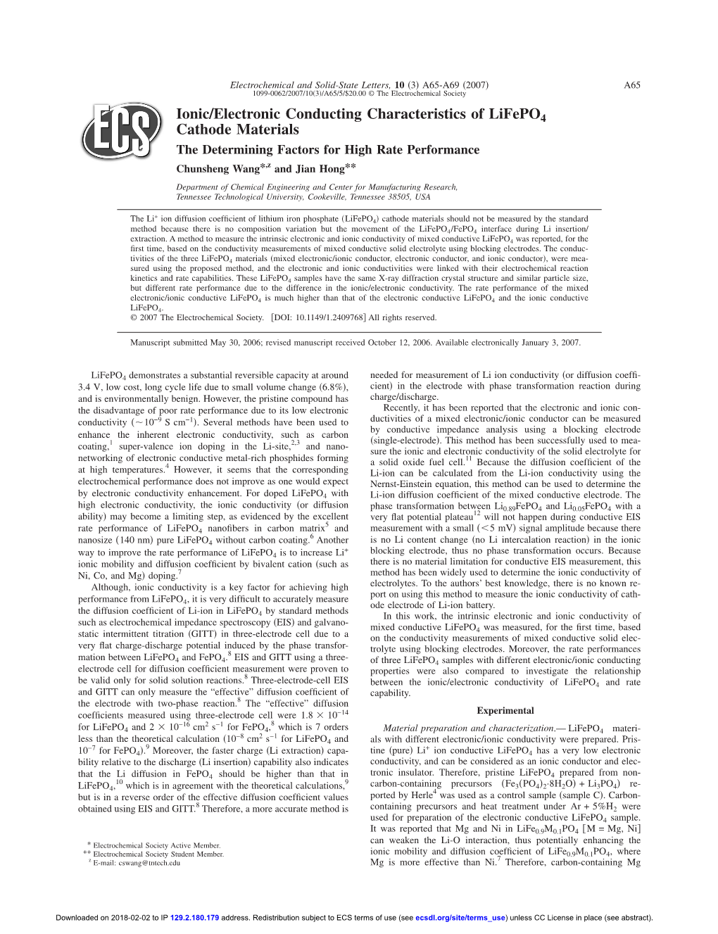 Ionic/Electronic Conducting Characteristics of Lifepo4 Cathode