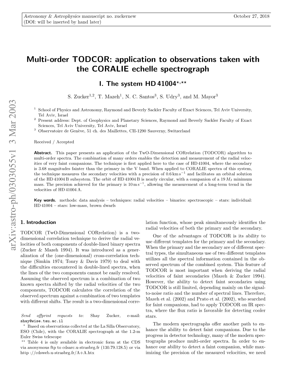 Multi-Order TODCOR: Application to Observations Taken with The