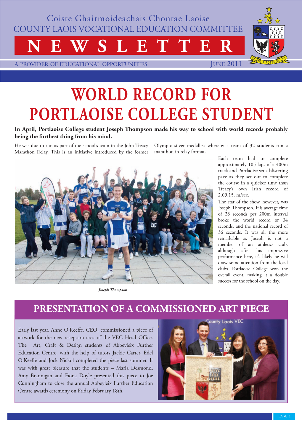 N E W S L E T T E R World Record for Portlaoise