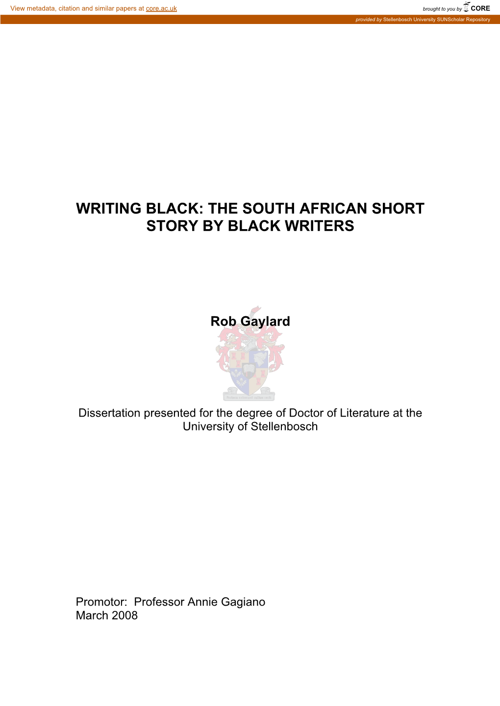 The South African Short Story by Black Writers