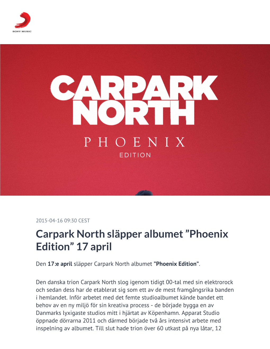 Carpark North Släpper Albumet ”Phoenix Edition” 17 April