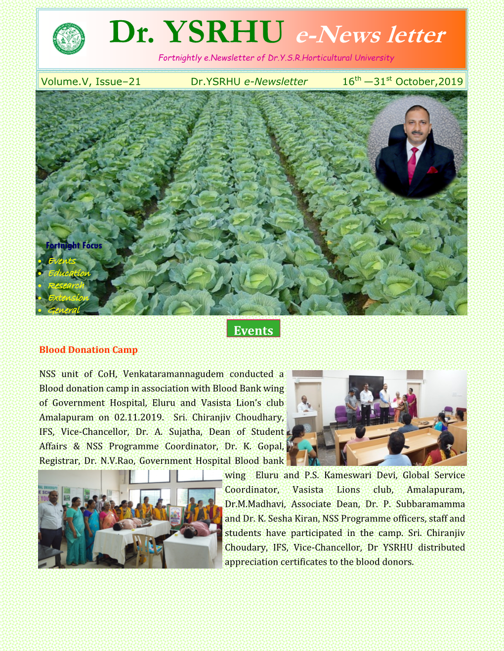 Dr. YSRHU E-News Letter Fortnightly E.Newsletter of Dr.Y.S.R.Horticultural University