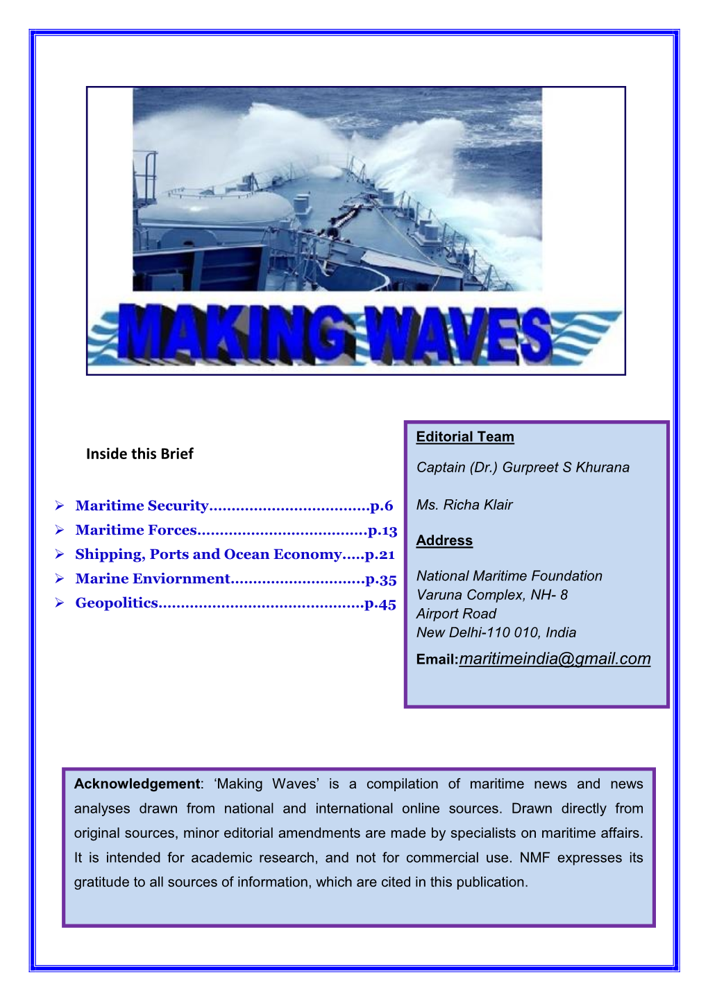 Inside This Brief Email:Maritimeindia@Gmail.Com