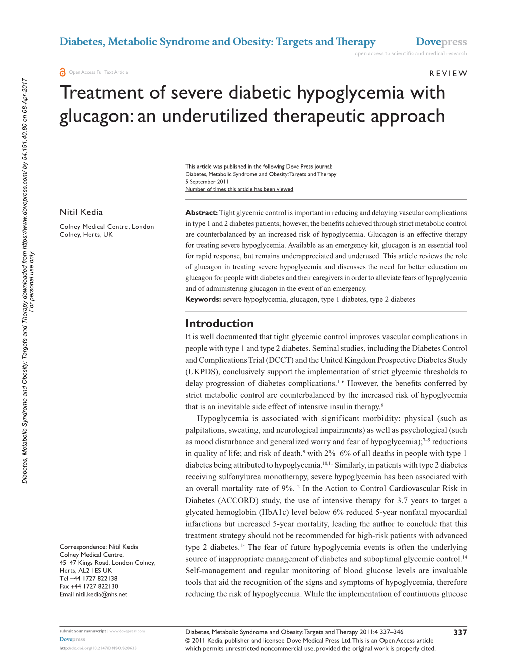 Treatment of Severe Diabetic Hypoglycemia with Glucagon: an Underutilized Therapeutic Approach