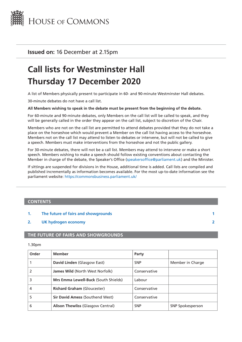 View Call Lists: Westminster Hall PDF File 0.05 MB