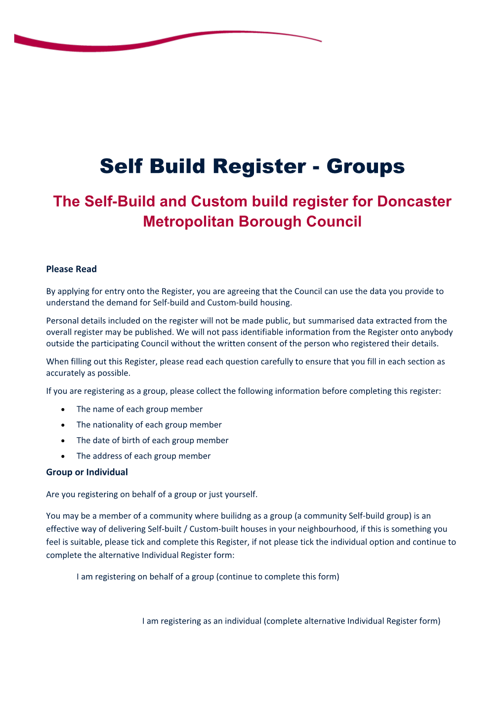 Self Build Register - Groups