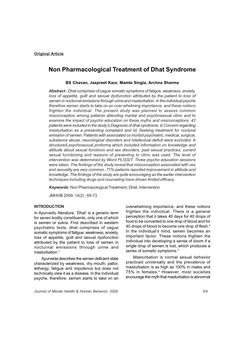 Non Pharmacological Treatment of Dhat Syndrome