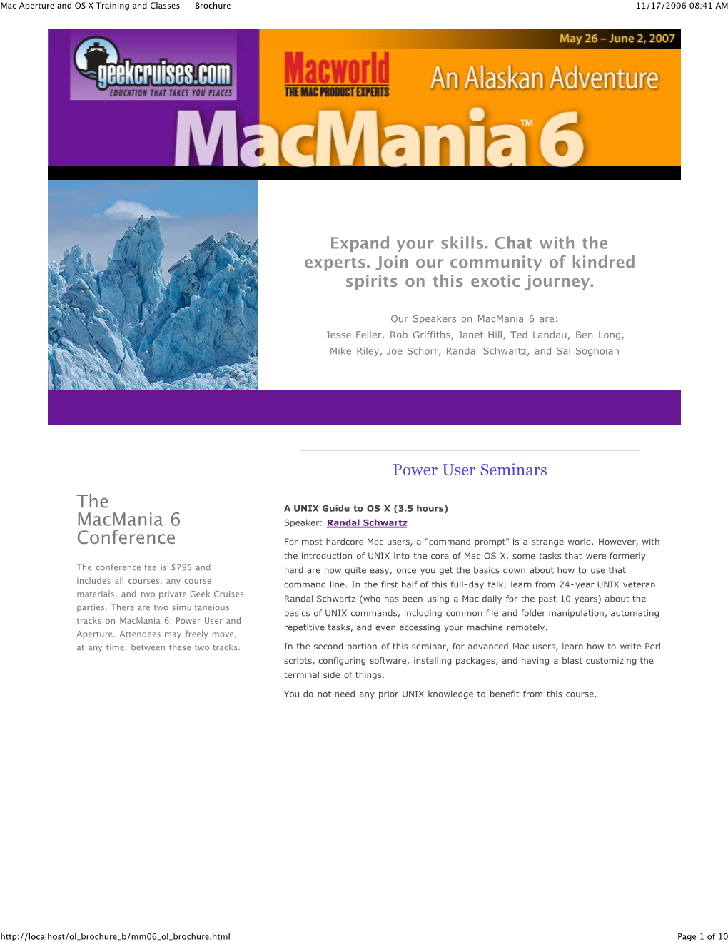 Mac Aperture and OS X Training and Classes -- Brochure 11/17/2006 08:41 AM