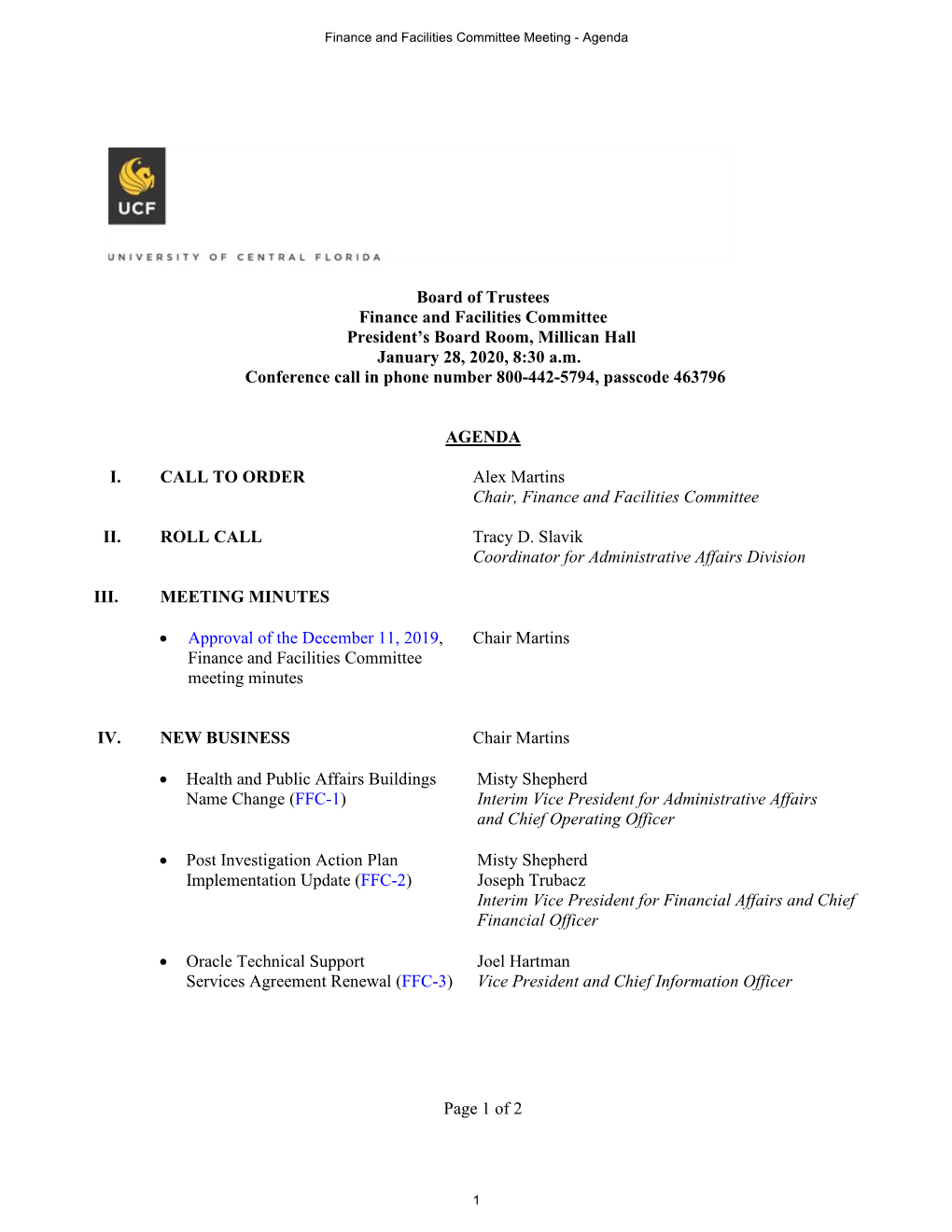 Page 1 of 2 Board of Trustees Finance and Facilities Committee