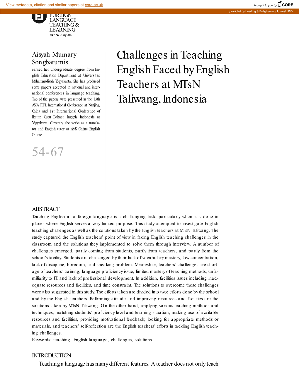 Challenges in Teaching English Faced by English Teachers at Mtsn Taliwang, Indonesia