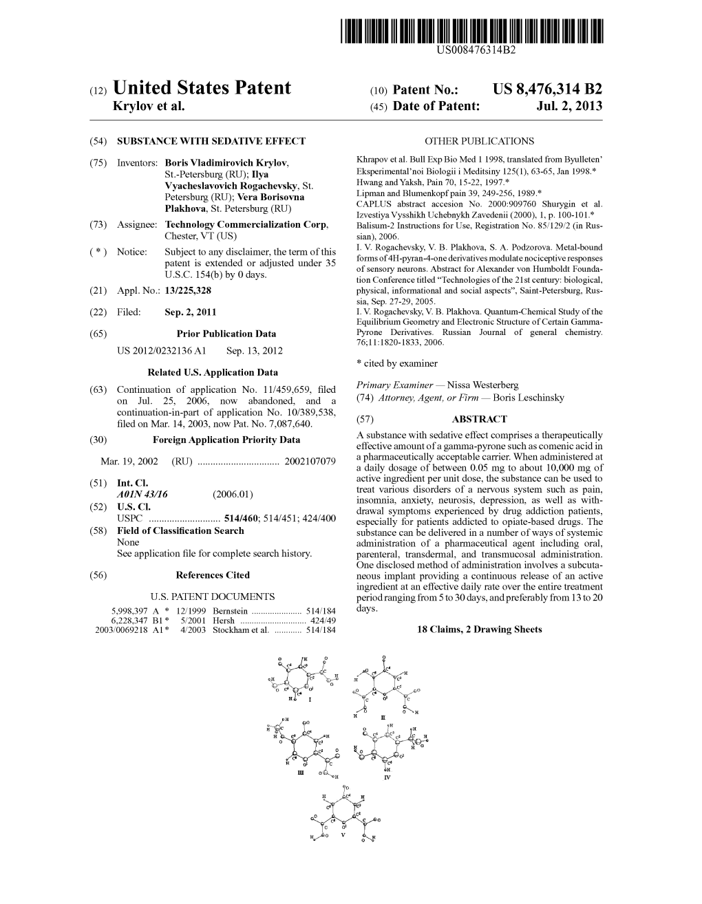 (12) United States Patent (10) Patent No.: US 8.476,314 B2 Krylov Et Al