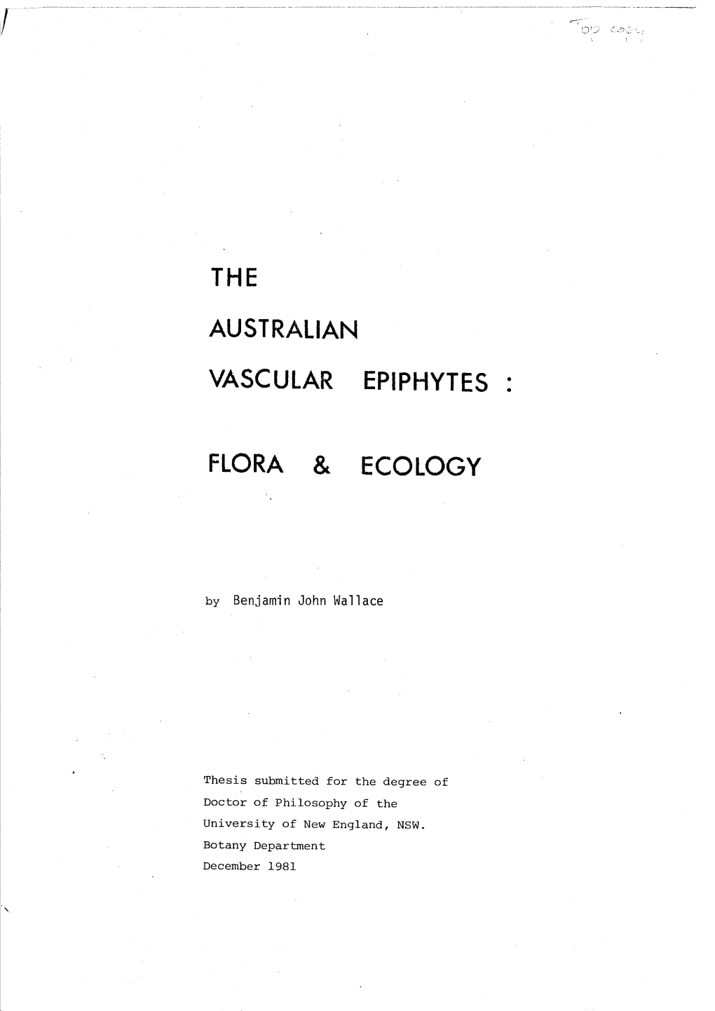 The Australian Vascular Flora & Epiphytes Ecology