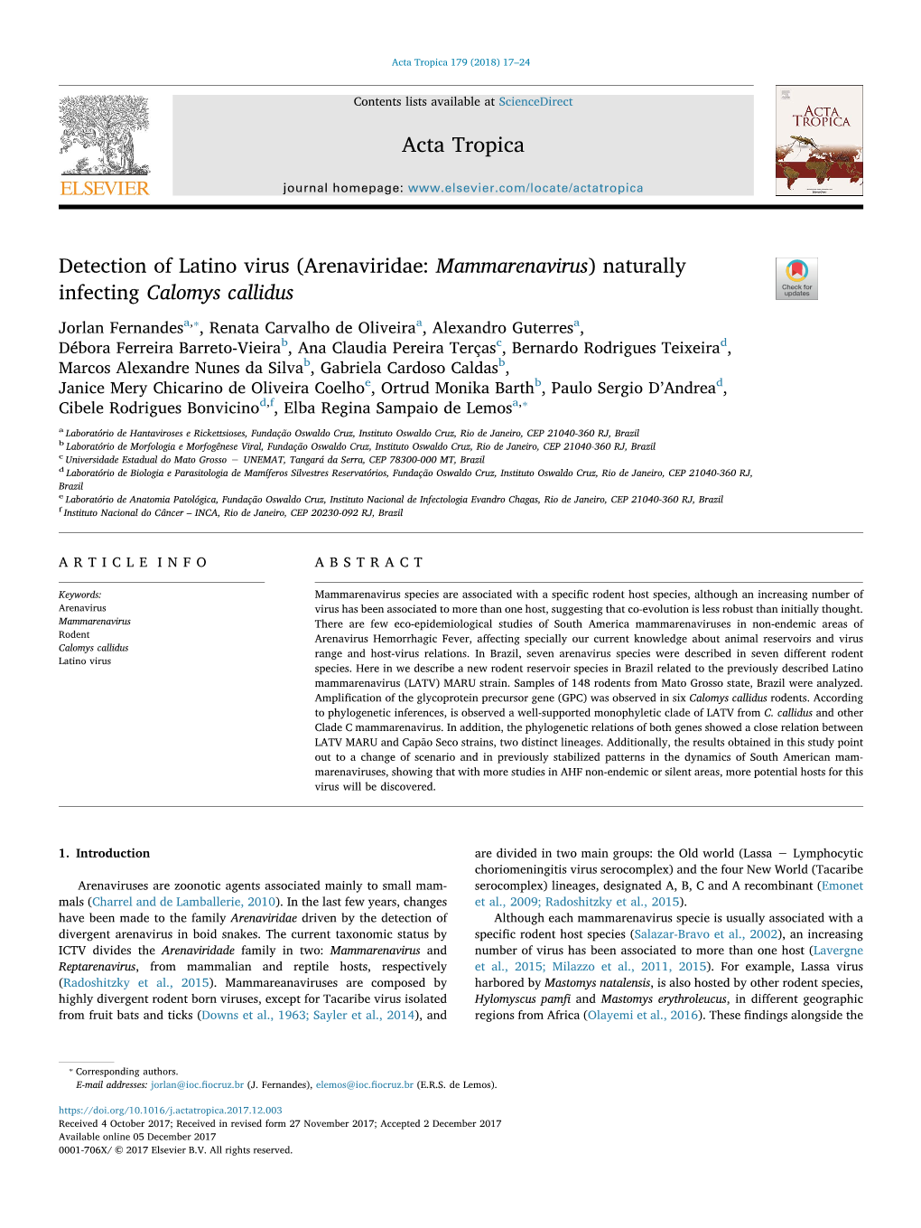 Detection of Latino Virus (Arenaviridae Mammarenavirus