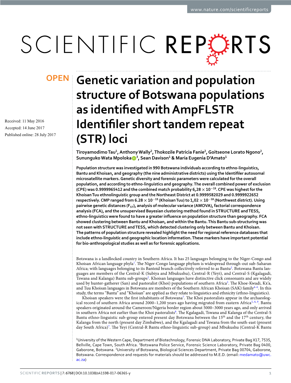 Genetic Variation and Population Structure of Botswana