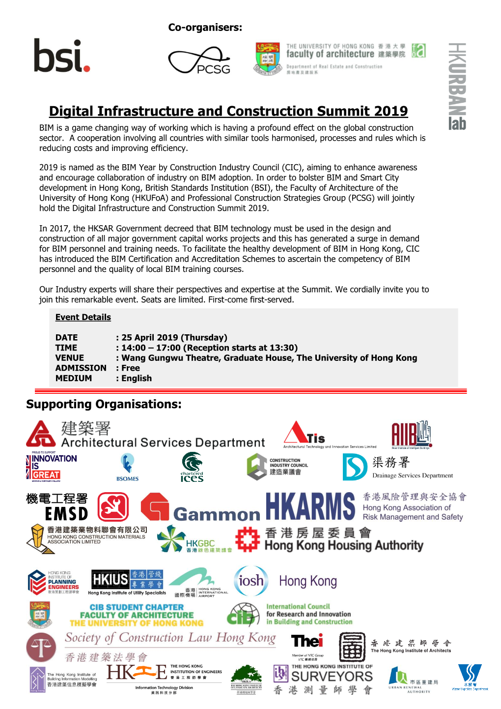 Digital Infrastructure and Construction Summit 2019 BIM Is a Game Changing Way of Working Which Is Having a Profound Effect on the Global Construction Sector