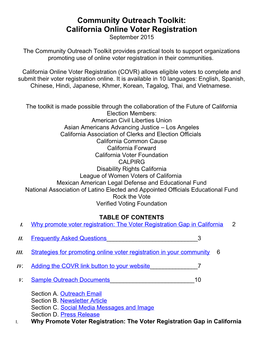 Community Outreach Toolkit: California Online Voter Registration