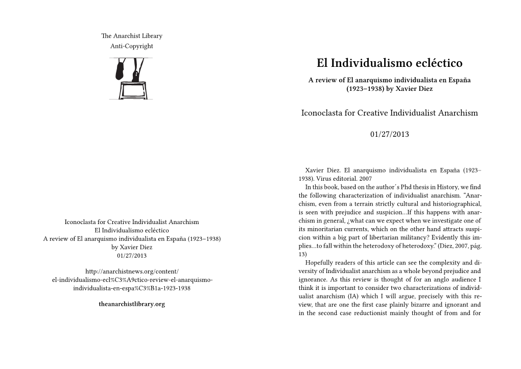 El Individualismo Ecléctico a Review of El Anarquismo Individualista En España (1923–1938) by Xavier Diez