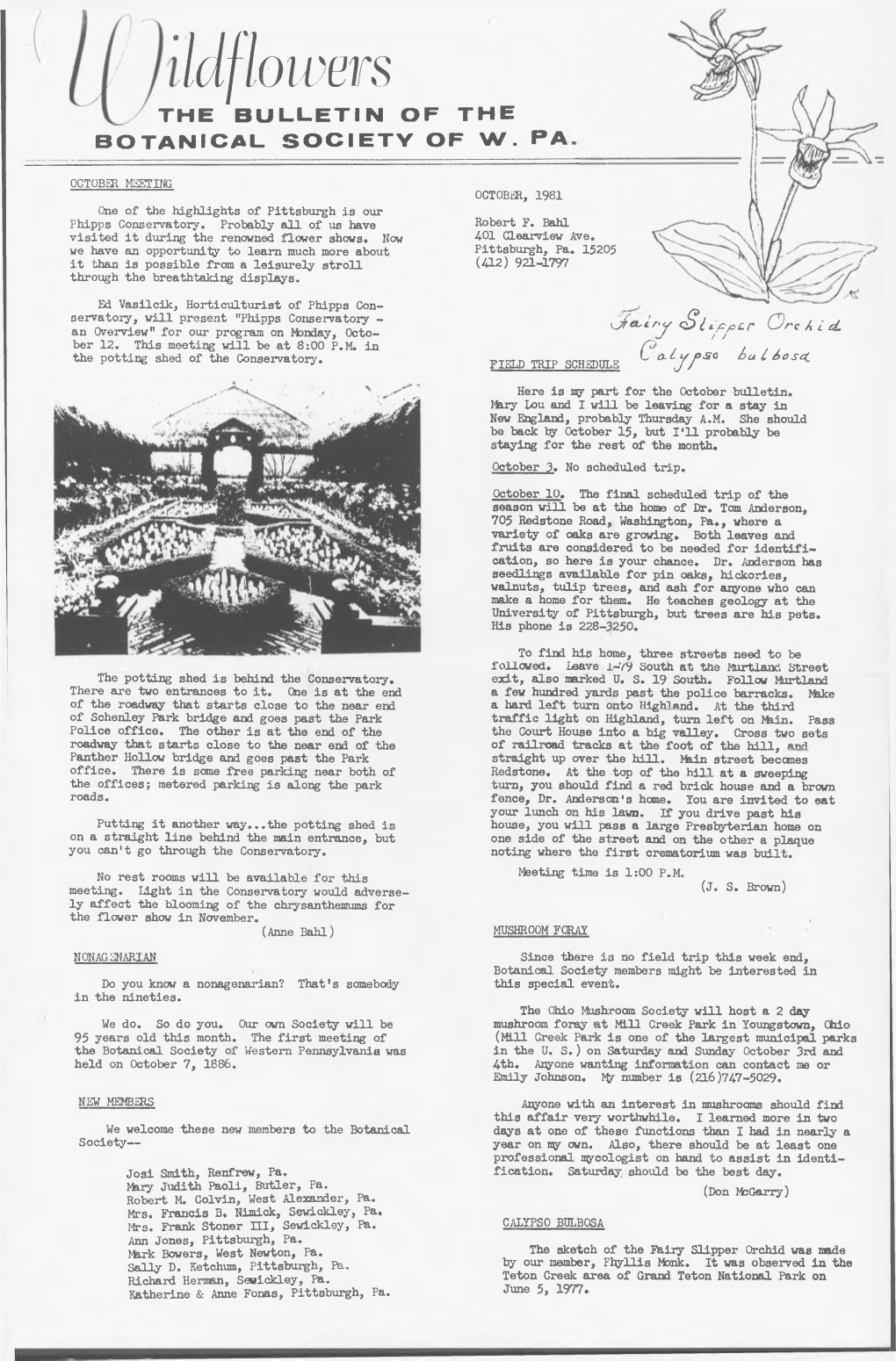 The Bulletin of the Botanical Society of W. Pa