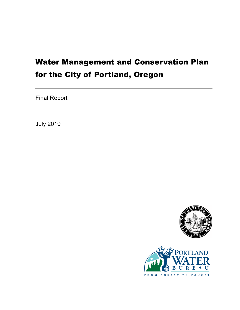 Water Management and Conservation Plan for the City of Portland, Oregon