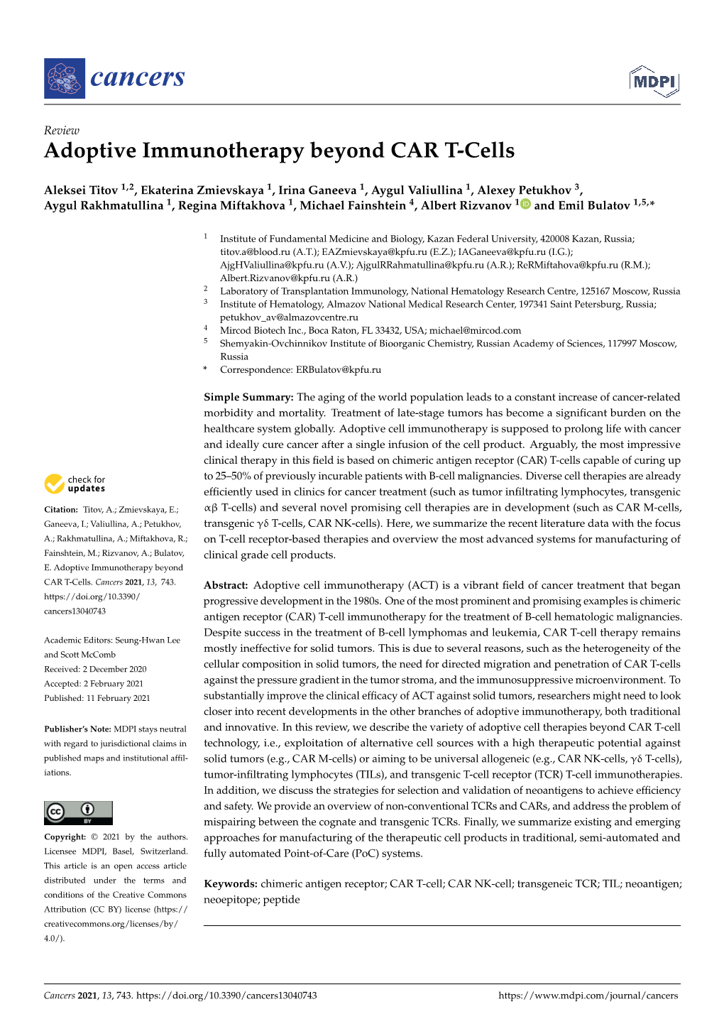 Adoptive Immunotherapy Beyond CAR T-Cells