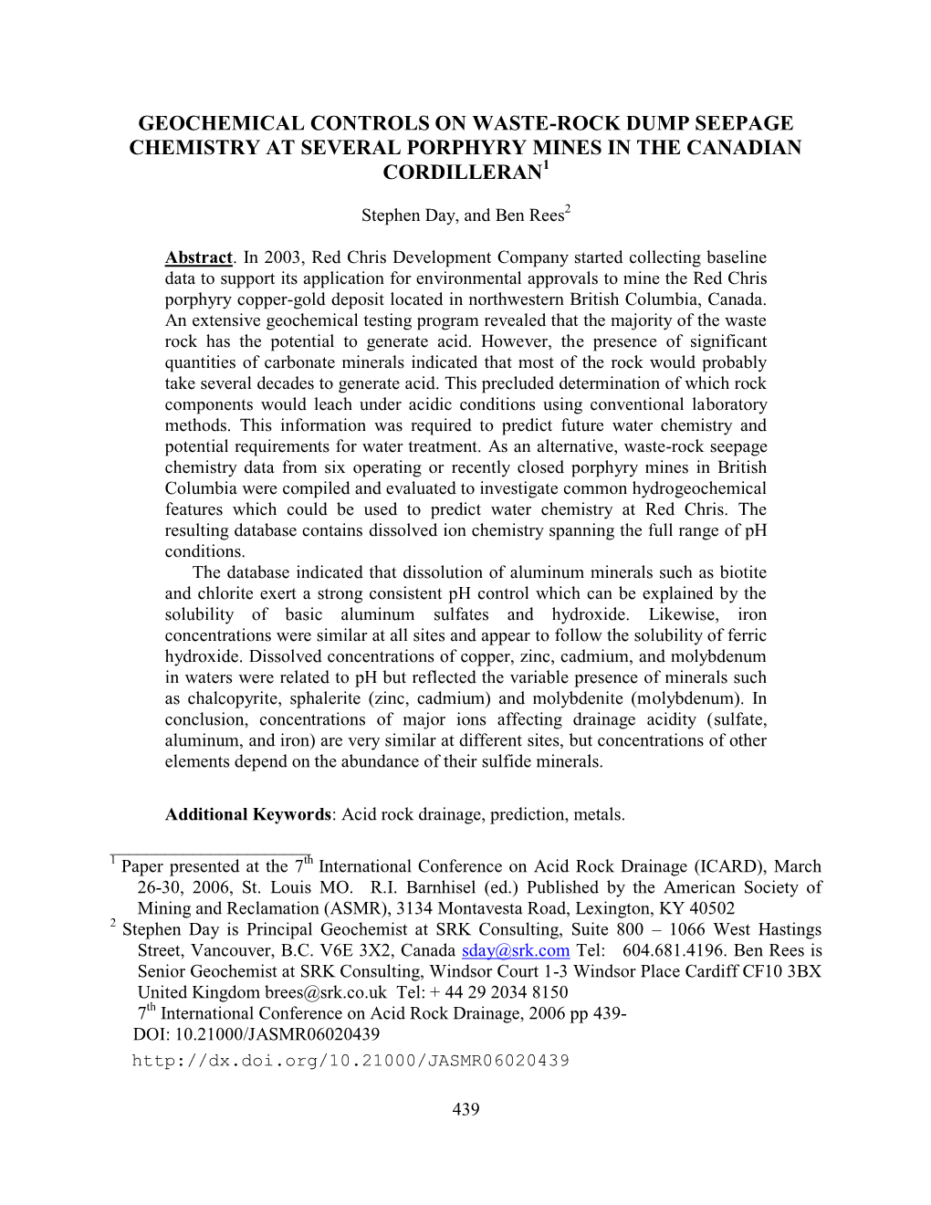 Geochemical Controls on Waste Rock Dump Seepage