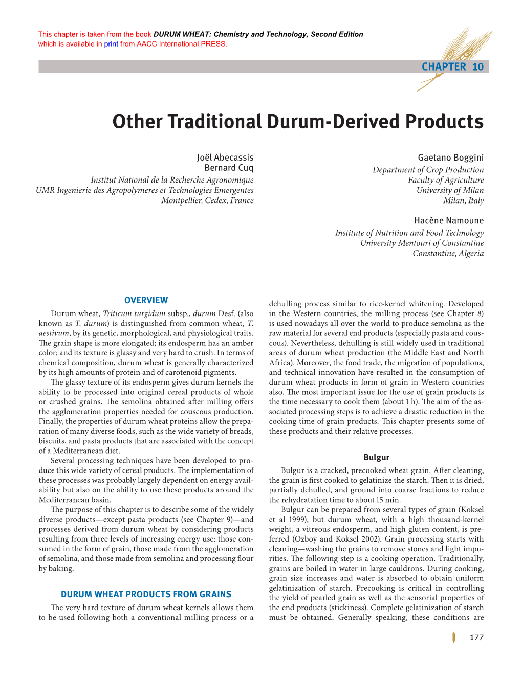 Other Traditional Durum-­Derived Products