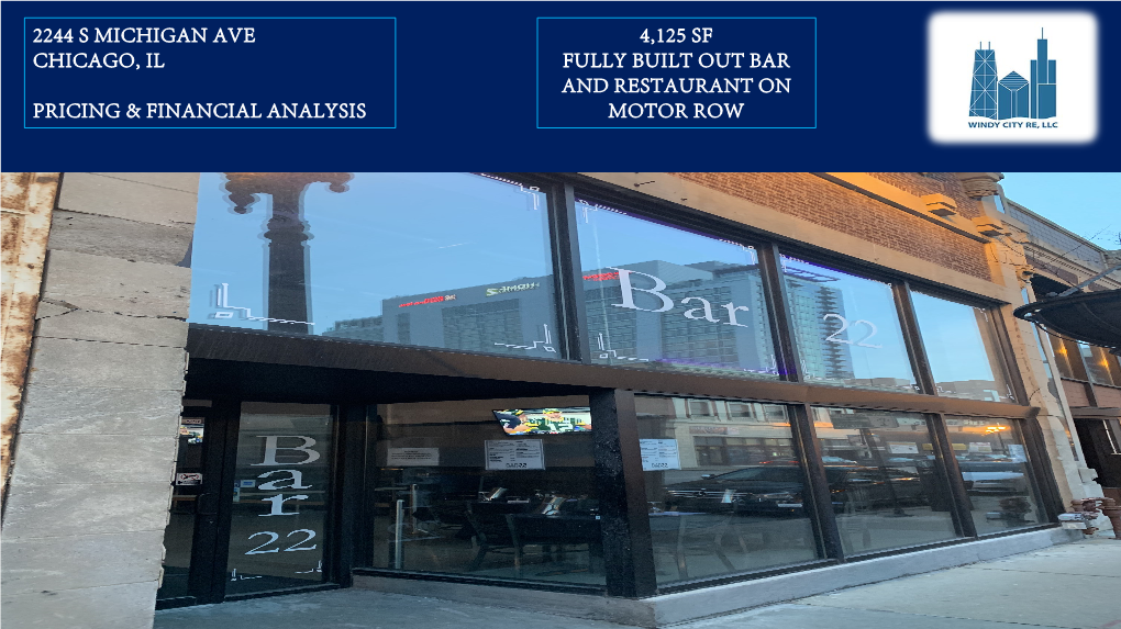 4,125 Sf Fully Built out Bar and Restaurant on Motor