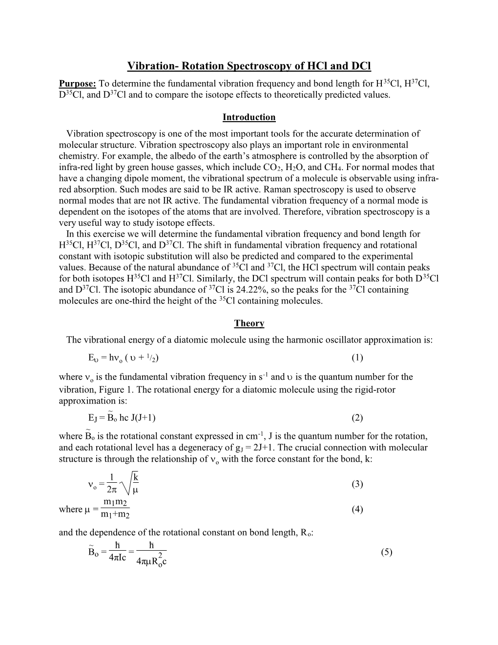 Vibration- Rotation Spectroscopy of Hcl and Dcl