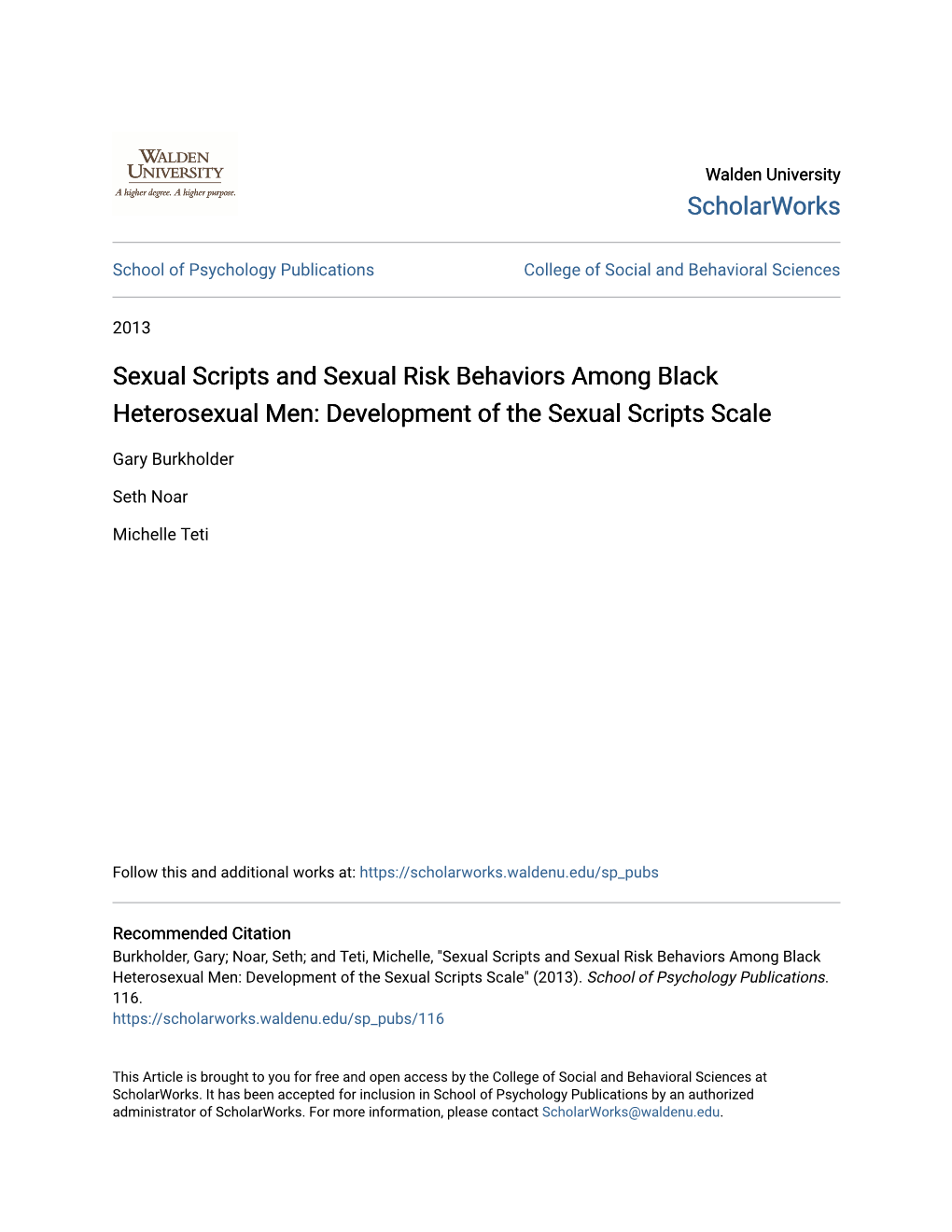 Sexual Scripts and Sexual Risk Behaviors Among Black Heterosexual Men: Development of the Sexual Scripts Scale