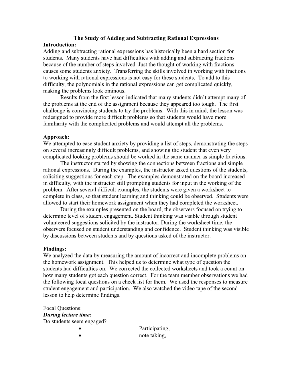 The Study of Adding and Subtracting Rational Expressions