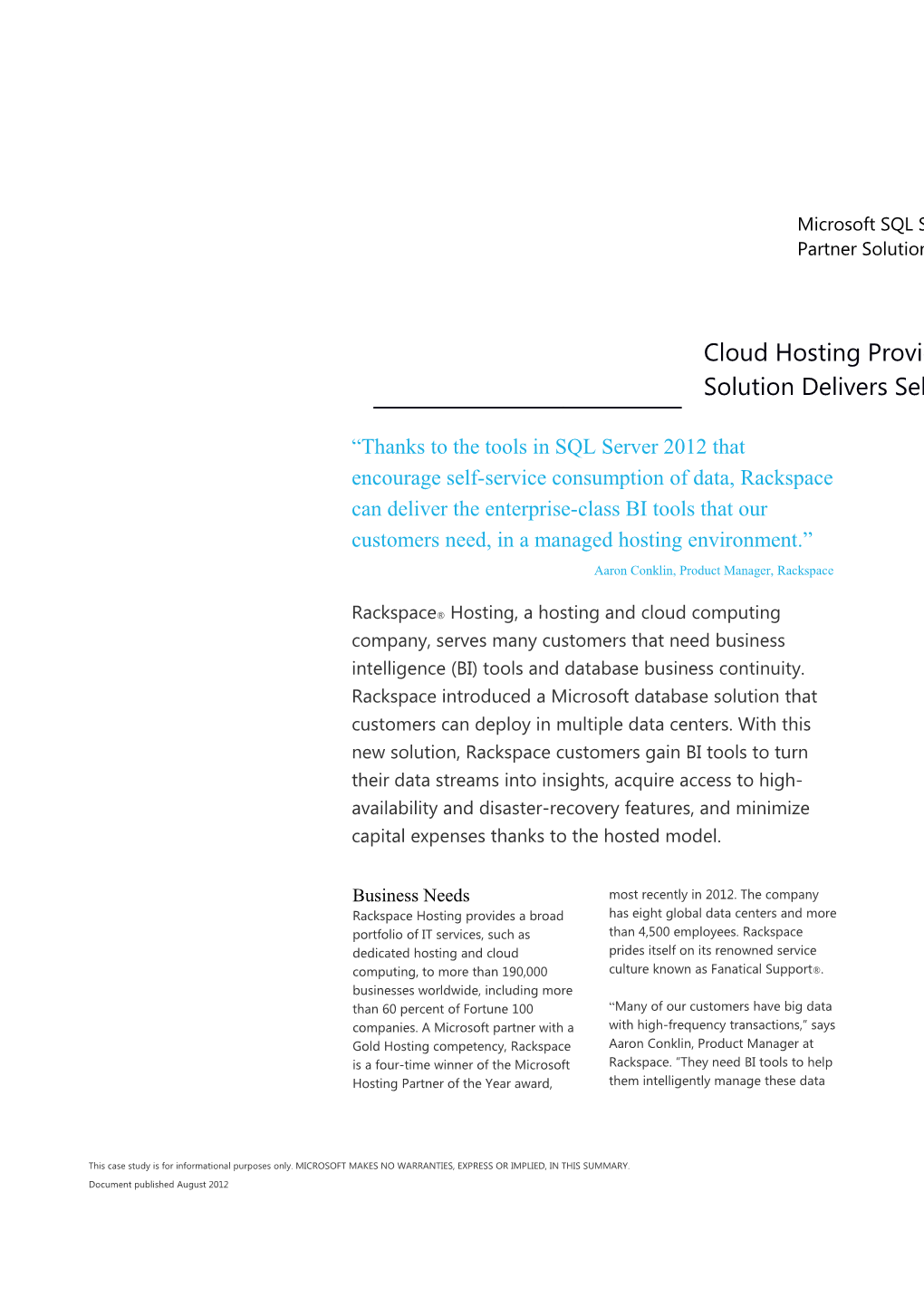 Cloud Hosting Provider S High-Availability Solution Delivers Self-Service BI